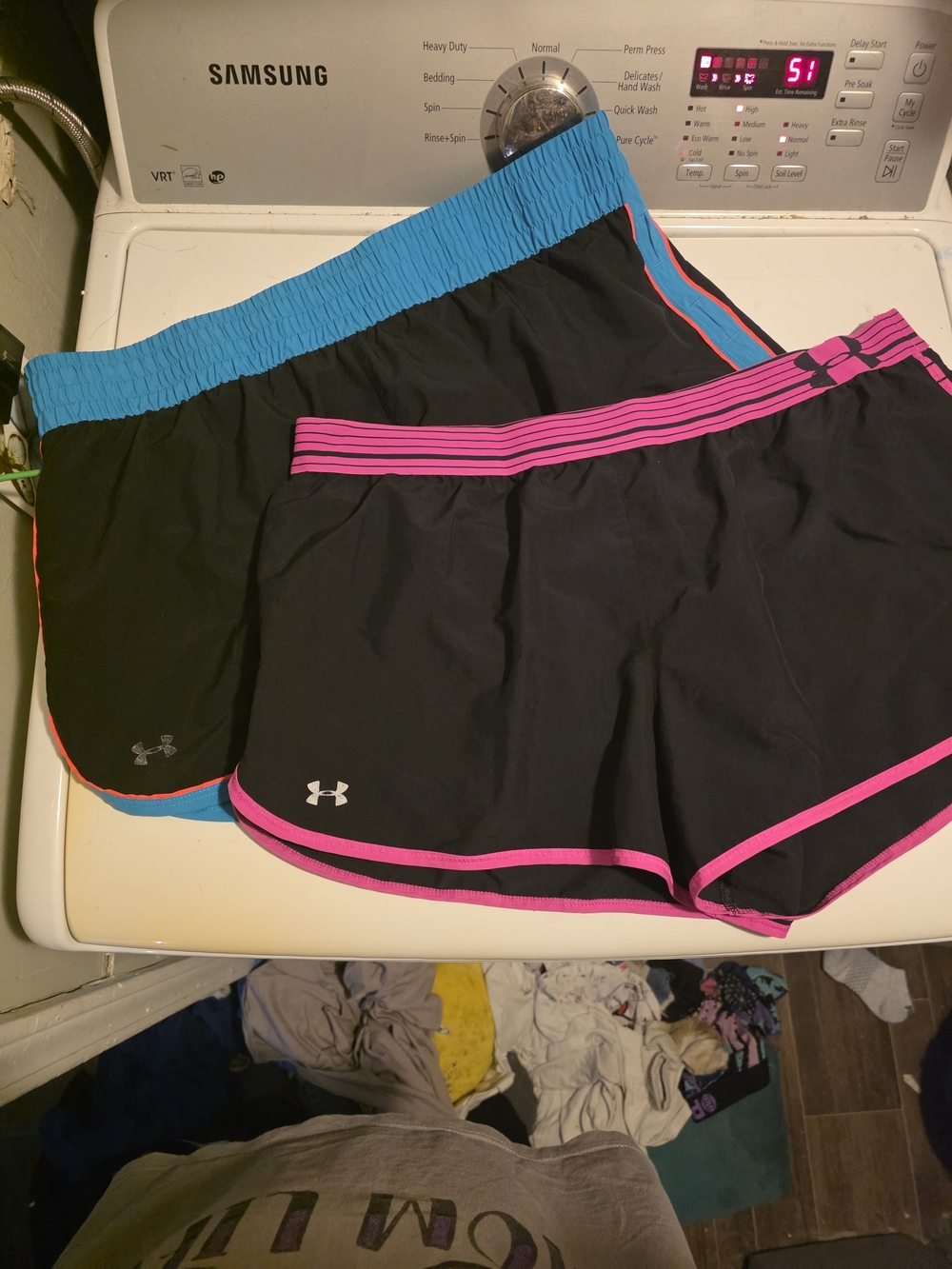 Under Armour Women’s Black Athletic Shorts with Pink and Blue Trim